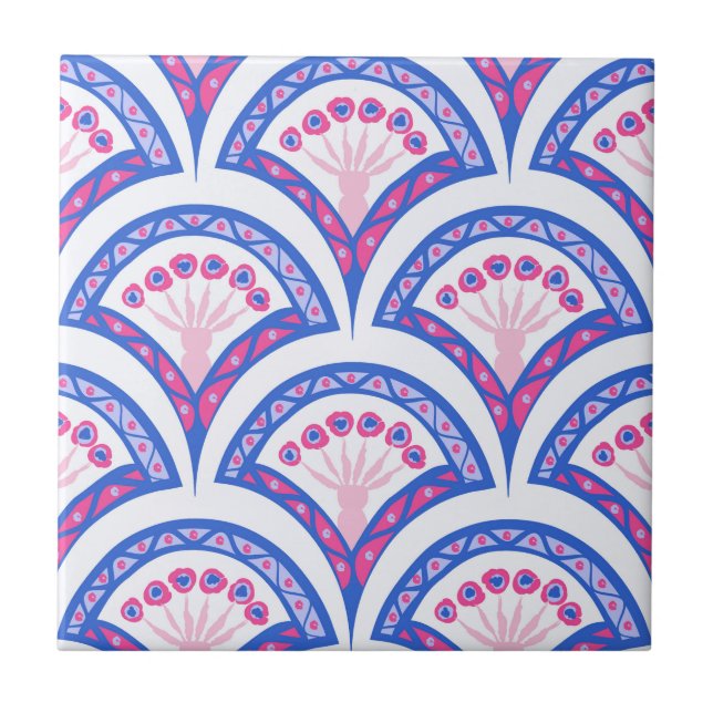 blue floral damask pattern  ceramic tile (Front)