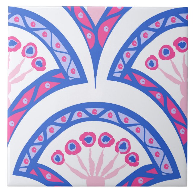 blue floral damask pattern  ceramic tile (Front)
