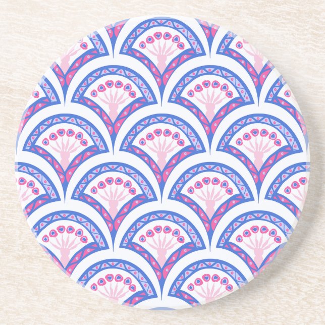 blue floral damask pattern  coaster (Front)