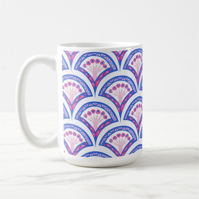 blue floral damask pattern  coffee mug (Left)