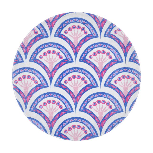 blue floral damask pattern  cutting board (Front)