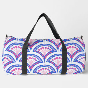 blue floral damask pattern duffle bag