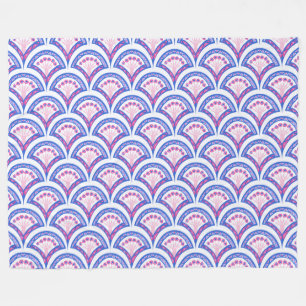 blue floral damask pattern fleece blanket