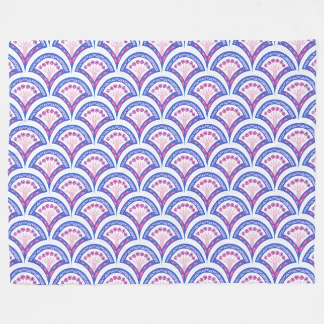 blue floral damask pattern  fleece blanket (Front (Horizontal))