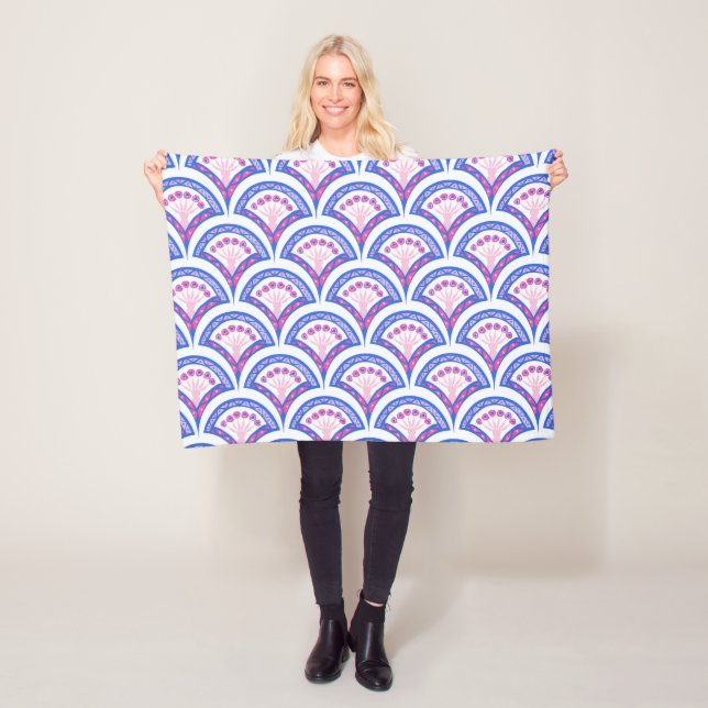 blue floral damask pattern  fleece blanket (In Situ)