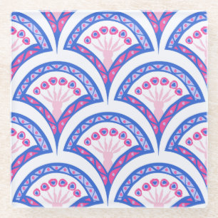 blue floral damask pattern  glass coaster
