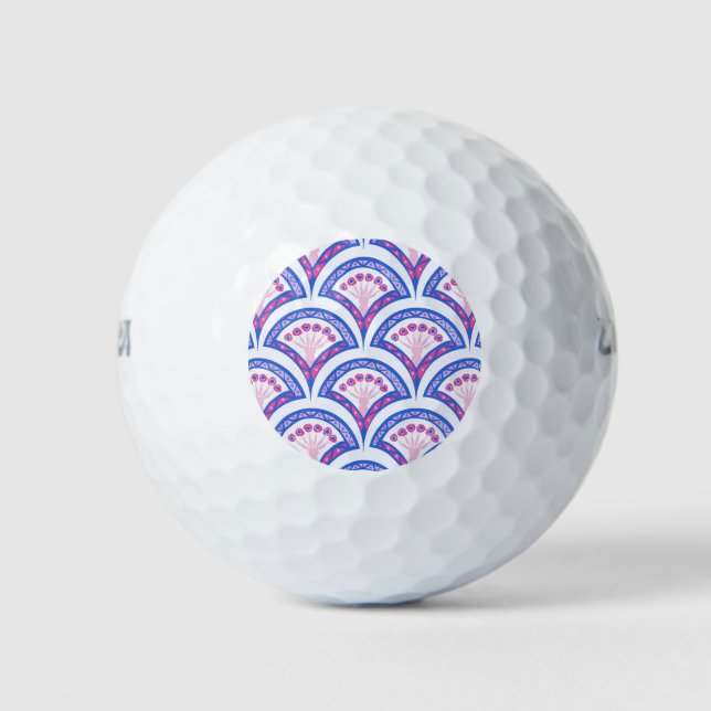 blue floral damask pattern  golf balls (Front)