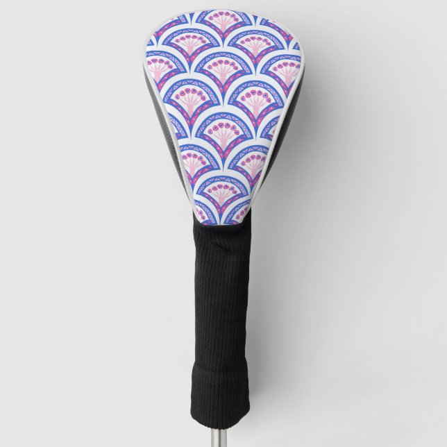 blue floral damask pattern  golf head cover (Front)