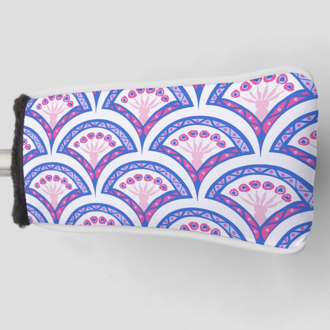 blue floral damask pattern  golf head cover (Front)