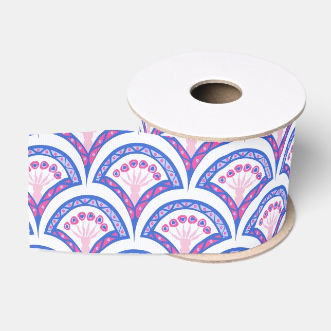 blue floral damask pattern  grosgrain ribbon (Spool)