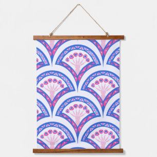 blue floral damask pattern hanging tapestry