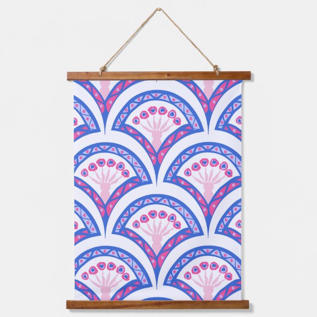 blue floral damask pattern  hanging tapestry (Front)