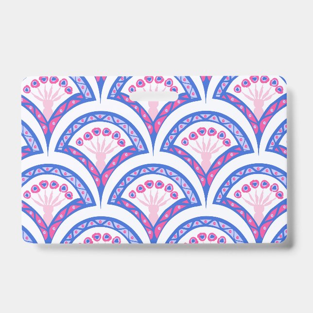 blue floral damask pattern  ID badge (Front)