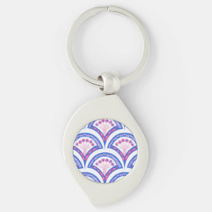 blue floral damask pattern key ring