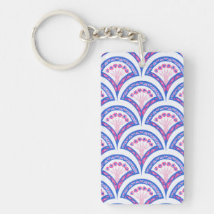blue floral damask pattern key ring