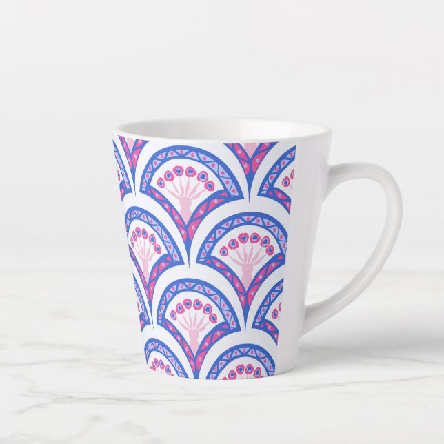 blue floral damask pattern  latte mug (Right)