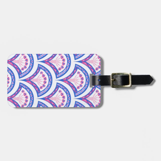 blue floral damask pattern  luggage tag (Front Horizontal)