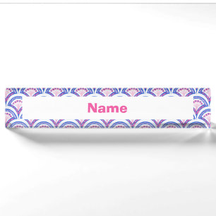 blue floral damask pattern nameplate