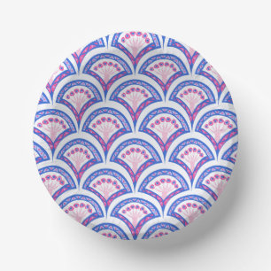 blue floral damask pattern paper plate