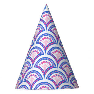 blue floral damask pattern party hat