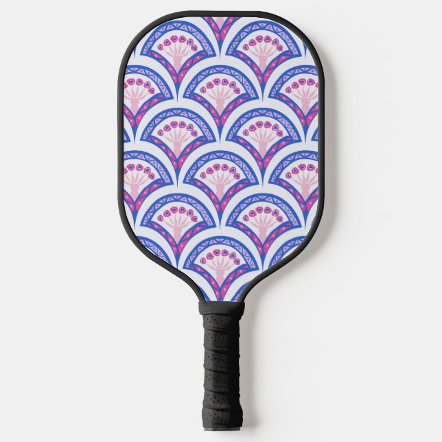 blue floral damask pattern  pickleball paddle (Front)
