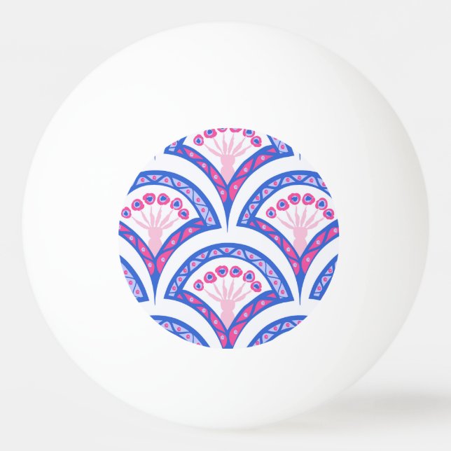 blue floral damask pattern  ping pong ball (Front)