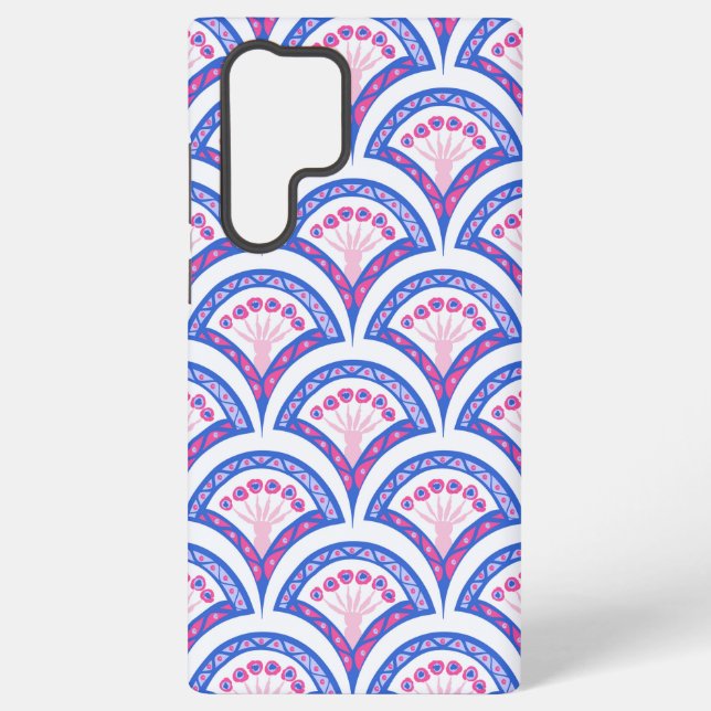 blue floral damask pattern  samsung galaxy s22 ultra case (Back)