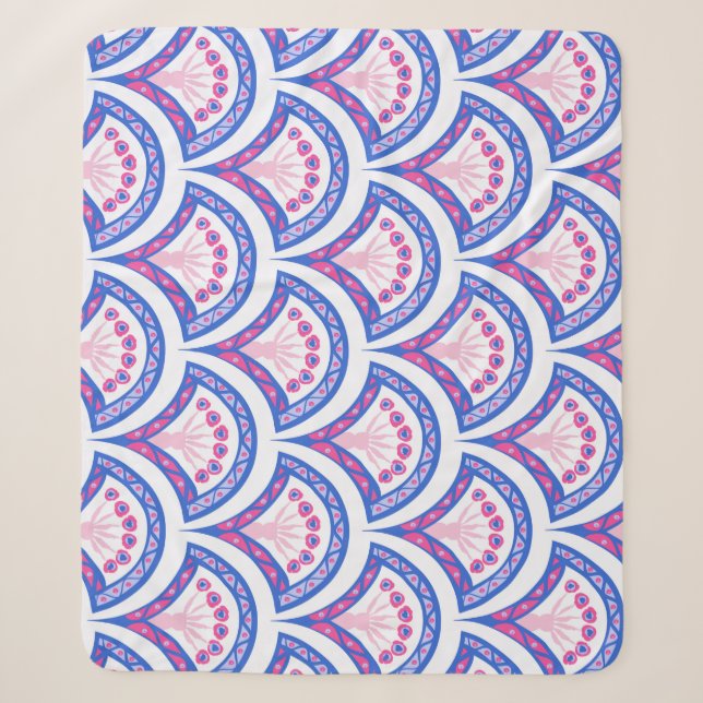 blue floral damask pattern  sherpa blanket (Front)