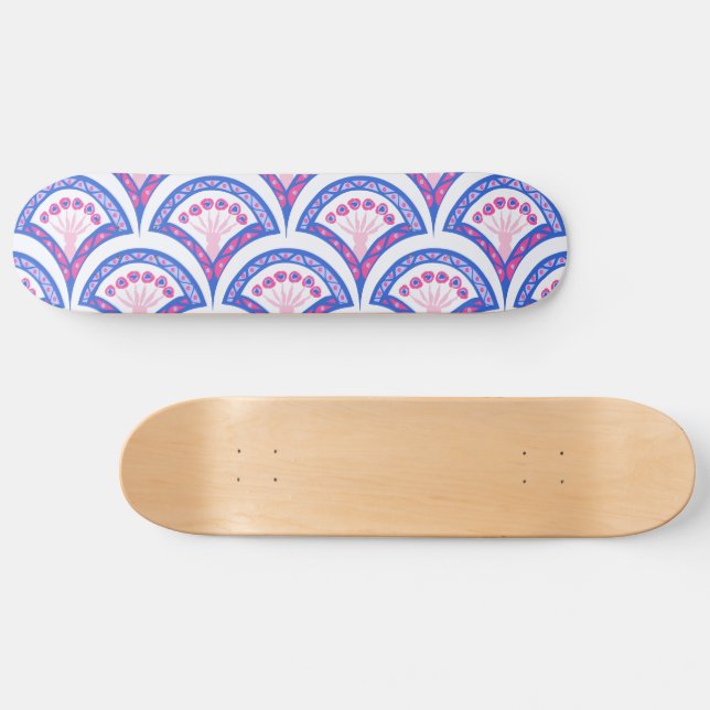 blue floral damask pattern  skateboard (Horz)