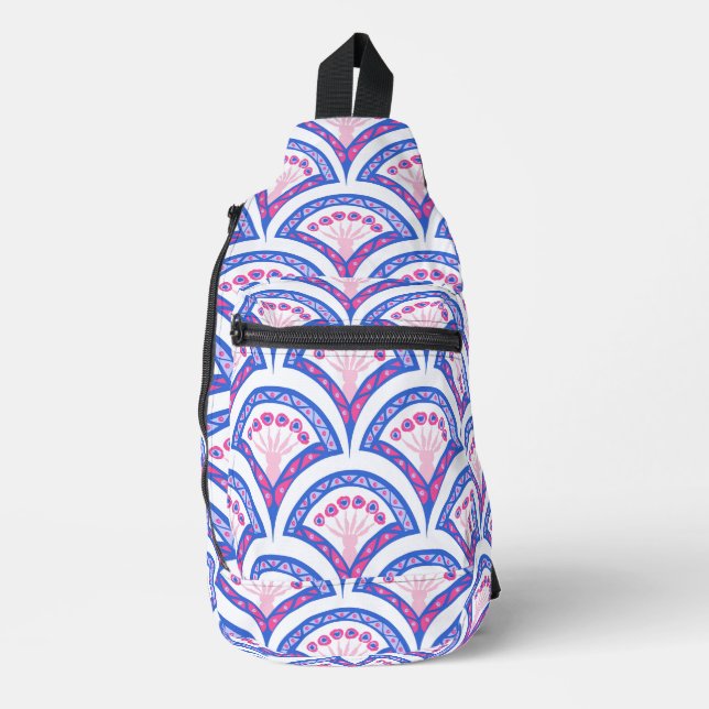 blue floral damask pattern  sling bag (Front)