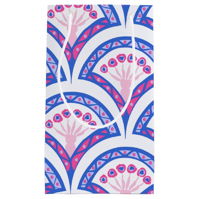 blue floral damask pattern  small gift bag (Front)
