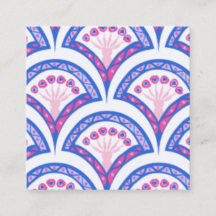 blue floral damask pattern square business card
