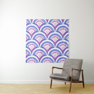 blue floral damask pattern tapestry