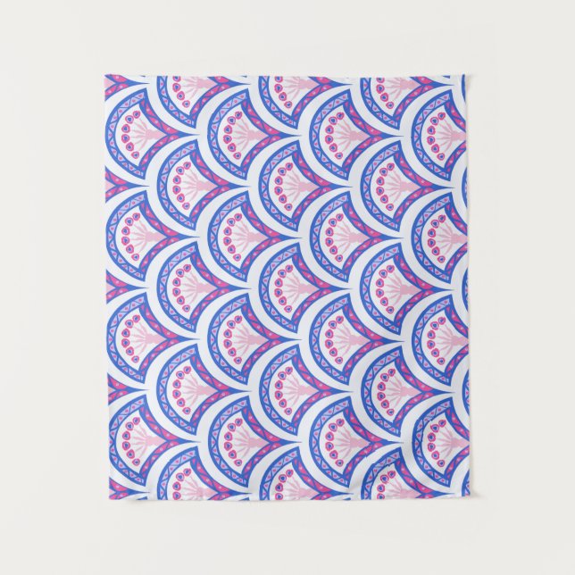 blue floral damask pattern  tapestry (Front)