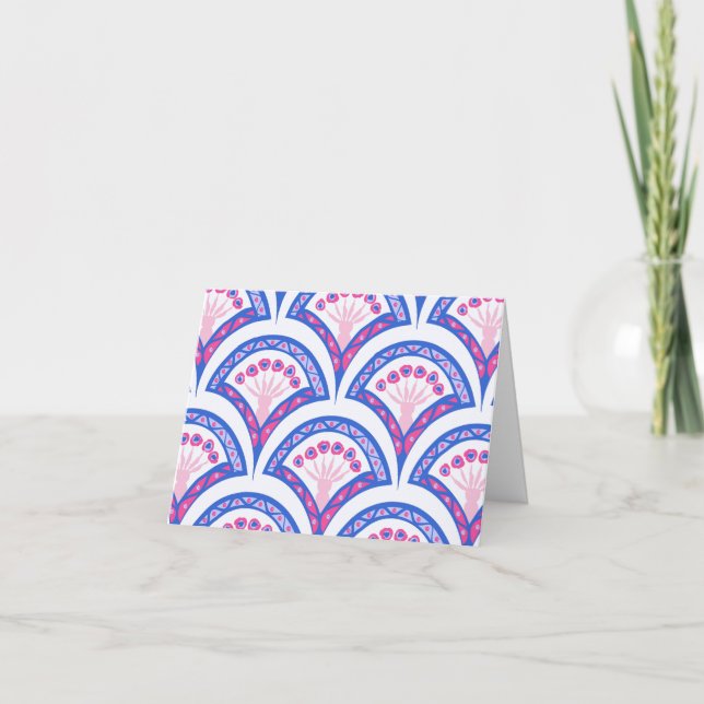 blue floral damask pattern  thank you card (Front)