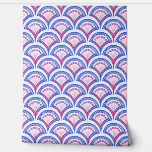 blue floral damask pattern wallpaper