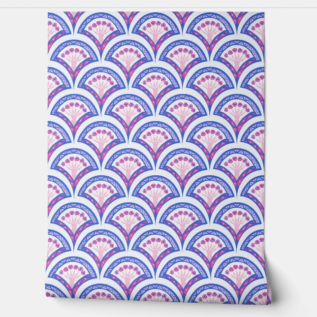 blue floral damask pattern  wallpaper (Unrolling)