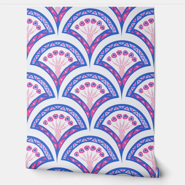 blue floral damask pattern  wallpaper (Unrolling)