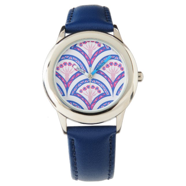 blue floral damask pattern  watch (Front)