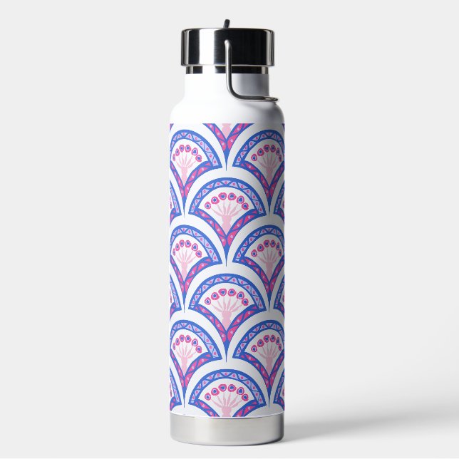blue floral damask pattern  water bottle (Left)