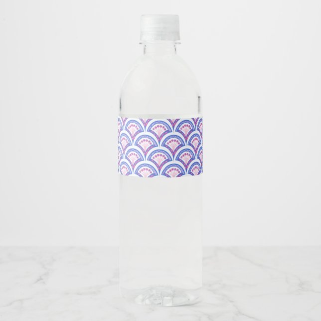 blue floral damask pattern  water bottle label (Front)