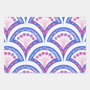 blue floral damask pattern wrapping paper sheet