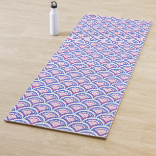 blue floral damask pattern yoga mat