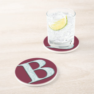 Blue Floral Damask Print B monogram initials Coaster