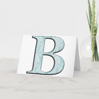 Blue Floral Damask Print B monogram initials Holiday Card