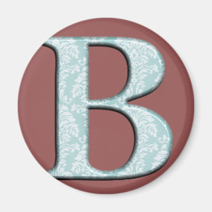 Blue Floral Damask Print B monogram initials Magnet