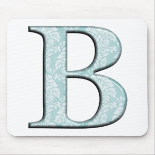 Blue Floral Damask Print B monogram initials Mouse Pad