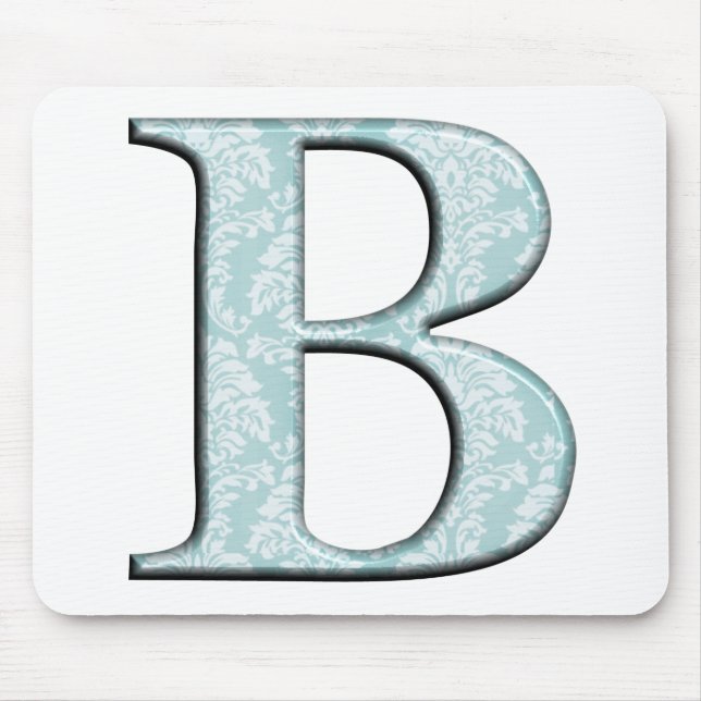Blue Floral Damask Print B monogram initials Mouse Pad (Front)