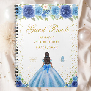 Blue Floral Dark Skin Princess Guest Book