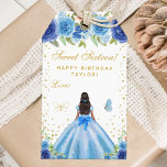 Blue Floral Dark Skin Princess Sweet Sixteen Gift Tags<br><div class="desc">This elegant and glamourous sweet sixteen birthday gift tag can be personalised with a name. The design features a beautiful princess with dark hair and dark skin in a blue ball gown. The text combines handwritten script and modern sans serif fonts for a classy and sophisticated look. The floral arrangements,...</div>